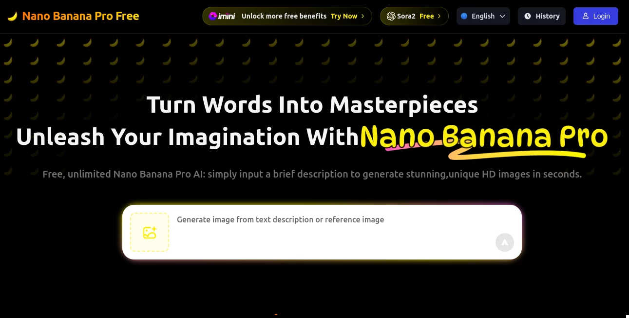 Screenshot of Nano Banana Pro Free – An AI tool in the ,AI Text to Image ,AI Photo & Image Generator ,AI Art Generator ,AI Design Generator  category, showcasing its interface and key features.