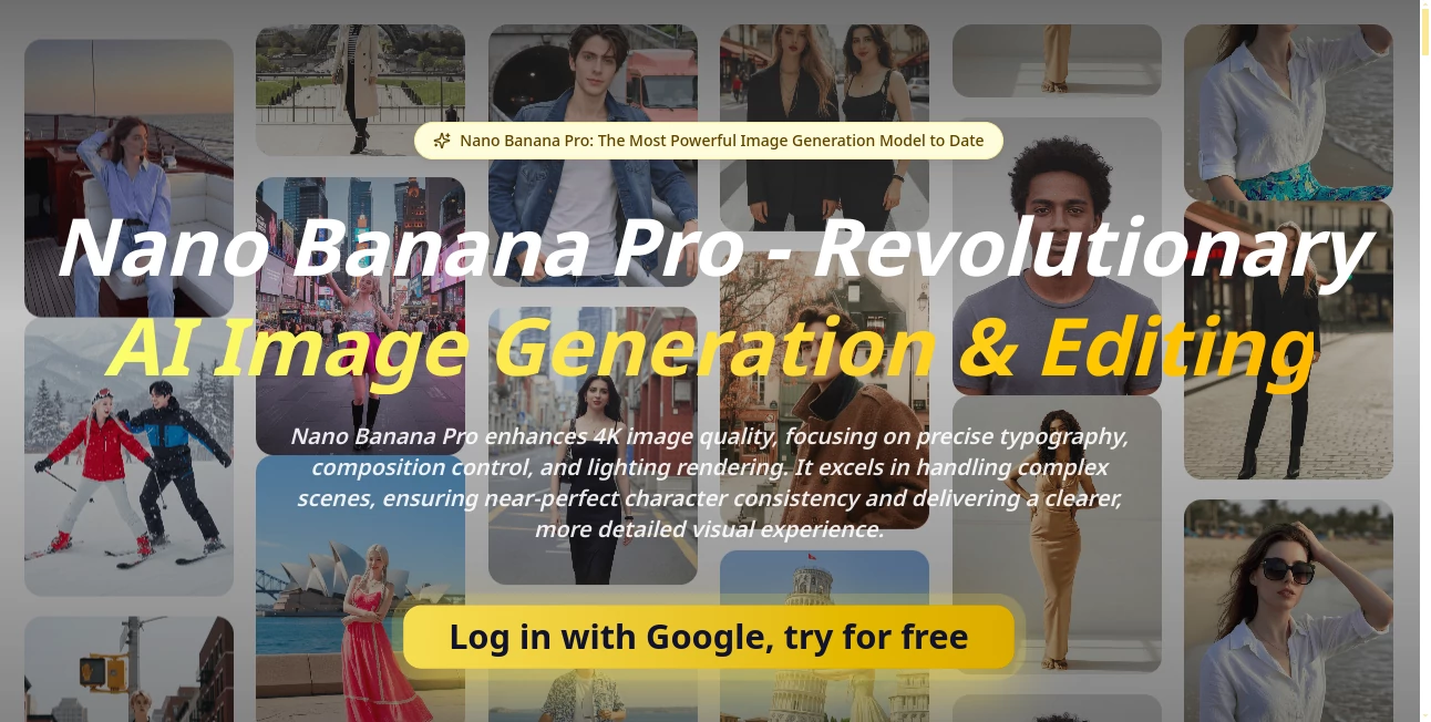 Screenshot of Nano Banana Pro – An AI tool in the ,Photo & Image Editor ,AI Photo Enhancer ,AI Art Generator ,AI Design Generator  category, showcasing its interface and key features.