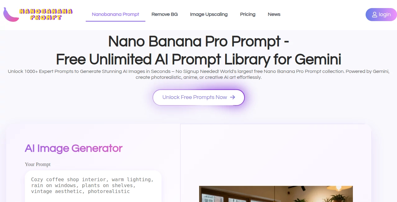 Screenshot of nano banana prompt – An AI tool in the ,AI Creative Writing ,AI Content Generator ,Prompt ,AI Writing Assistants  category, showcasing its interface and key features.