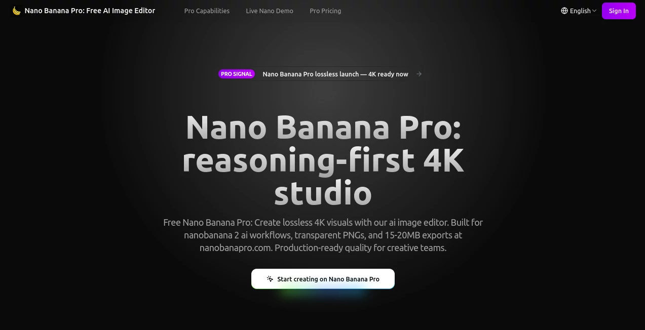 Screenshot of Nano Banana Pro – An AI tool in the ,Photo & Image Editor ,AI Photo Enhancer ,AI Image to Image ,AI Design Generator  category, showcasing its interface and key features.