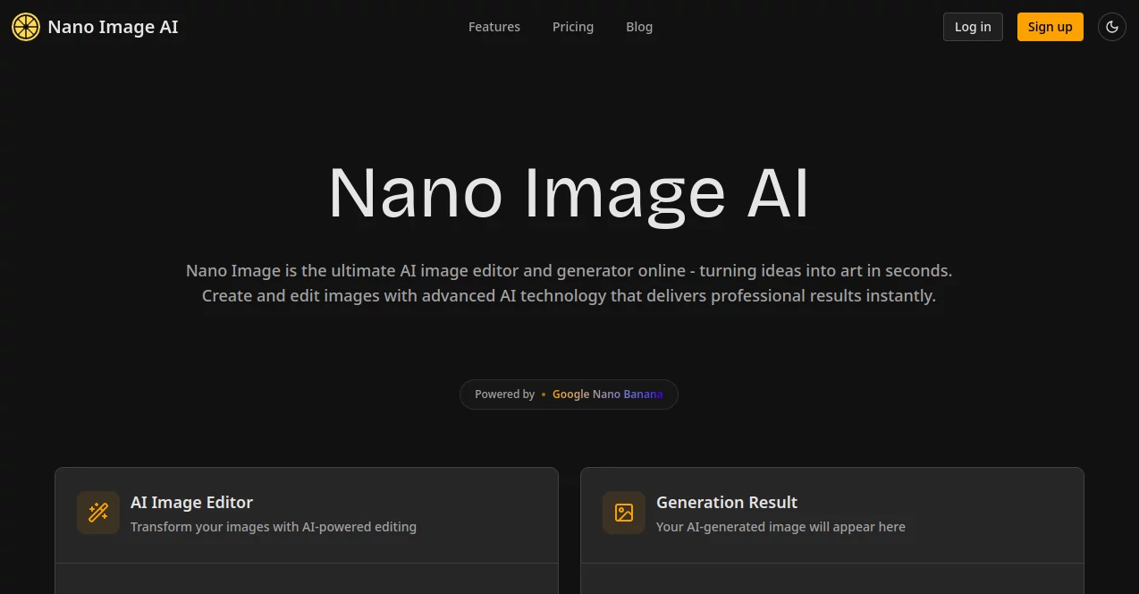 Screenshot of Nano Image AI – An AI tool in the ,AI Text to Image ,AI Photo & Image Generator ,Photo & Image Editor ,AI Image to Image  category, showcasing its interface and key features.