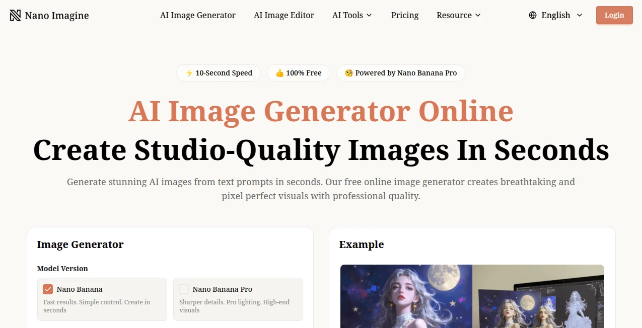 Screenshot of NanoImagine – An AI tool in the ,AI Text to Image ,AI Photo & Image Generator ,AI Art Generator ,AI Design Generator  category, showcasing its interface and key features.