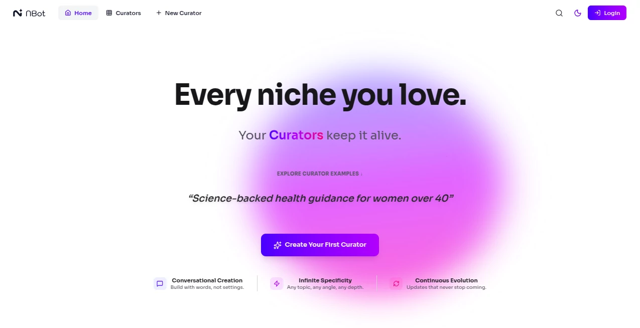Screenshot of NBot AI – An AI tool in the ,AI Research Tool ,AI Analytics Assistant ,AI Knowledge Base ,AI Newsletter  category, showcasing its interface and key features.