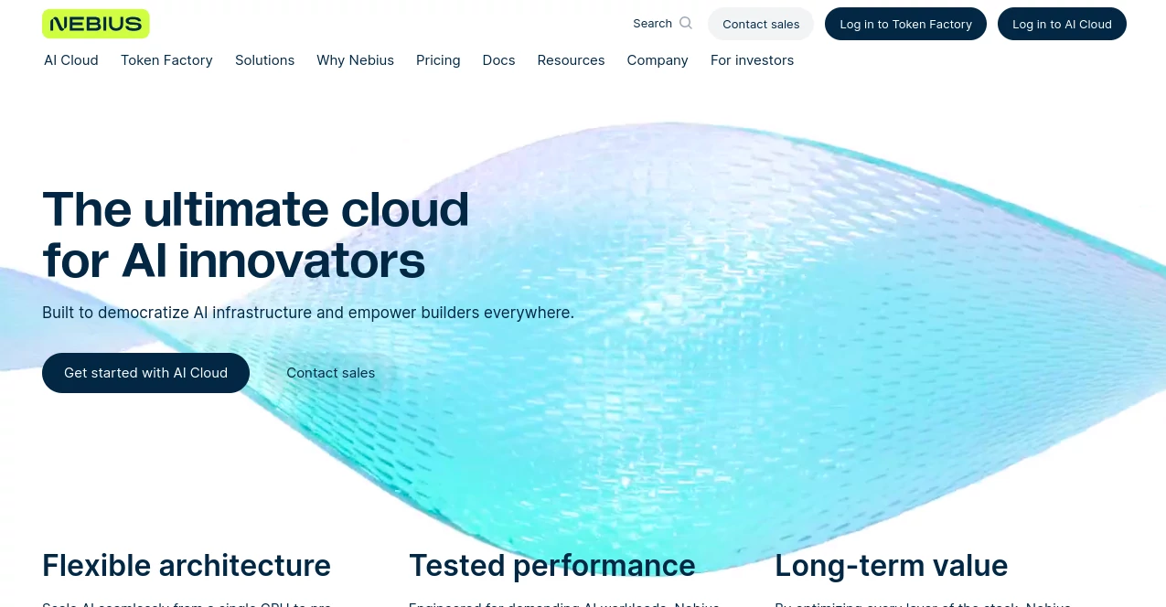 Screenshot of Nebius – An AI tool in the ,AI No-Code & Low-Code ,AI API Design ,AI Developer Tools ,Large Language Models (LLMs)  category, showcasing its interface and key features.