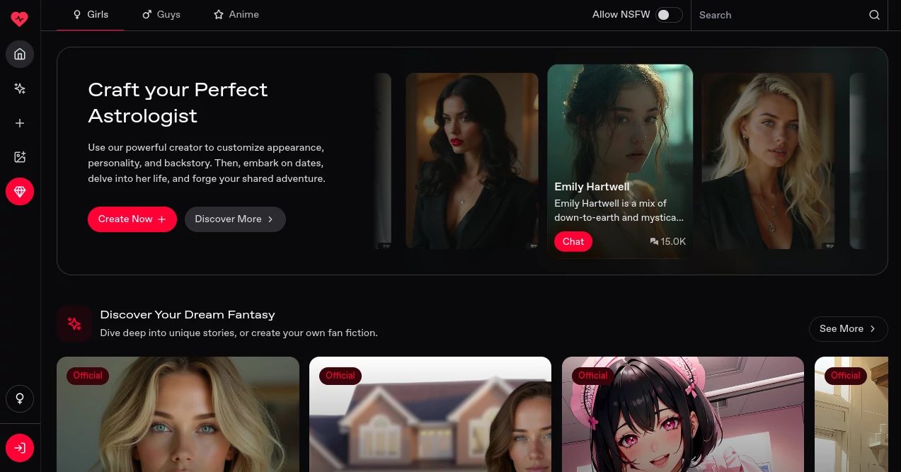 Screenshot of Nectar AI – An AI tool in the ,NSFW ,AI Chatbot ,AI Girlfriend  category, showcasing its interface and key features.