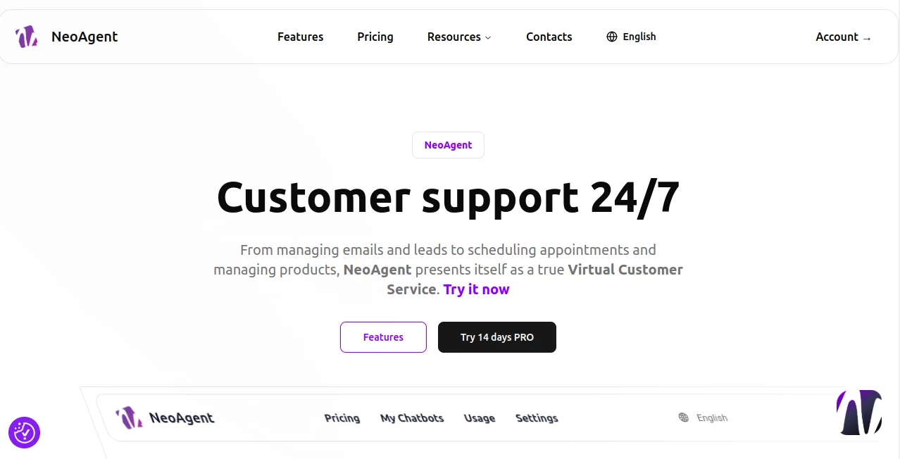 Screenshot of NeoAgent – An AI tool in the ,AI Voice Assistants ,AI Customer Service Assistant ,AI Response Generator ,AI Chatbot  category, showcasing its interface and key features.