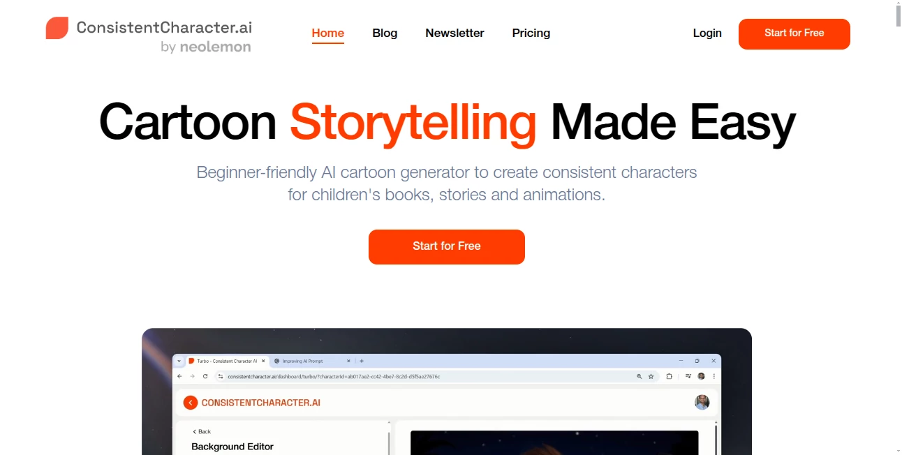 Screenshot of Consistent Character AI – An AI tool in the ,AI Content Generator ,AI Product Description Generator ,AI Business Ideas Generator ,AI E-commerce Assistant  category, showcasing its interface and key features.