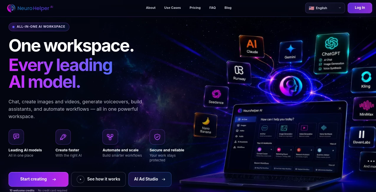 Screenshot of Neurohelper – An AI tool in the ,AI Workflow Management ,AI Image to Video ,AI Content Generator ,AI Productivity Tools  category, showcasing its interface and key features.
