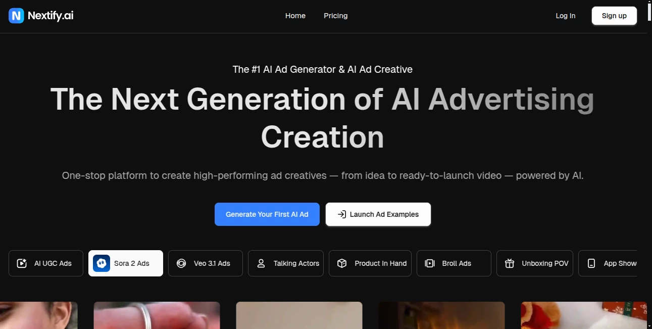 Screenshot of Nextify AI – An AI tool in the ,AI UGC Video Generator ,AI Personalized Video Generator ,AI Video Generator ,AI Advertising Assistant  category, showcasing its interface and key features.