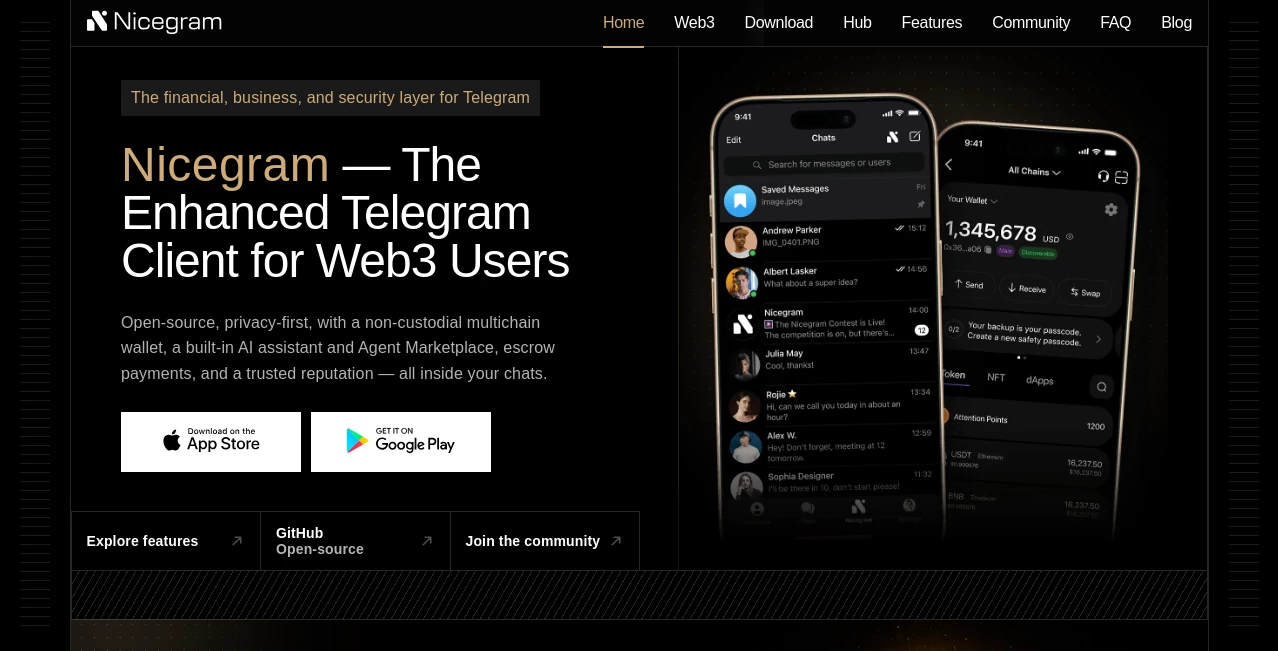Screenshot of Nicegram – An AI tool in the ,AI Chatbot ,AI Productivity Tools ,AI Team Collaboration  category, showcasing its interface and key features.