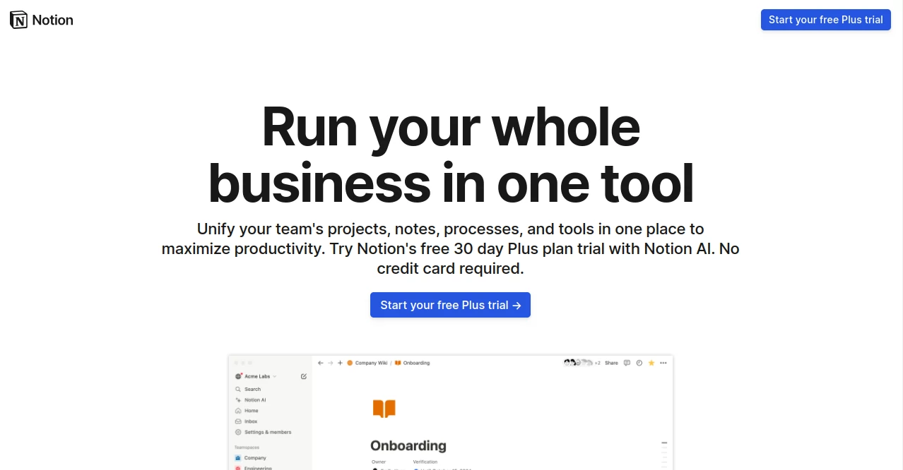 Screenshot of Notion – An AI tool in the ,AI Product Description Generator ,AI Project Management ,AI Productivity Tools ,AI Task Management ,AI Team Collaboration  category, showcasing its interface and key features.