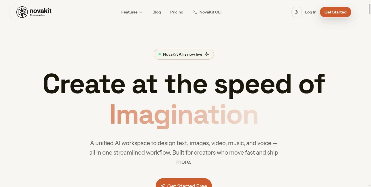 Screenshot of NovaKit – An AI tool in the ,AI Content Generator ,AI Photo & Image Generator ,AI Video Generator ,AI Chatbot  category, showcasing its interface and key features.