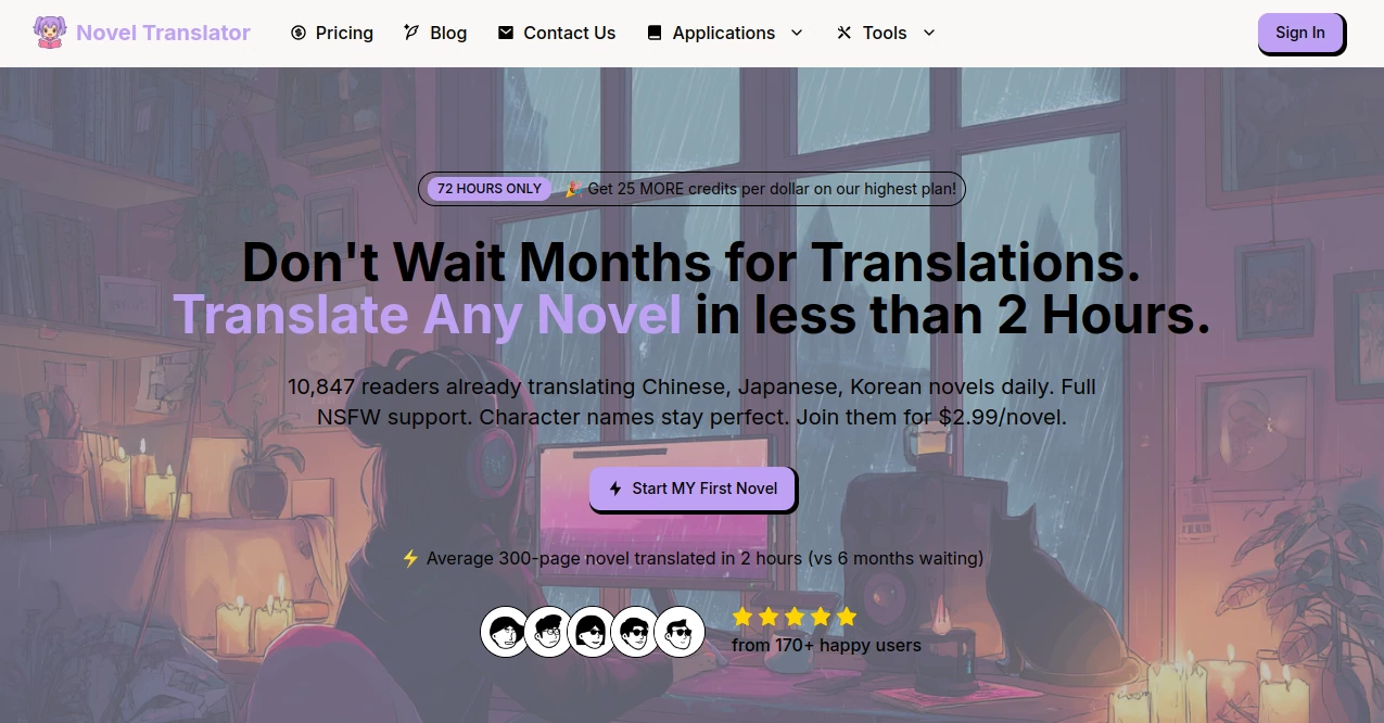 Screenshot of Novel Translator – An AI tool in the ,AI Translate ,AI Novel  category, showcasing its interface and key features.