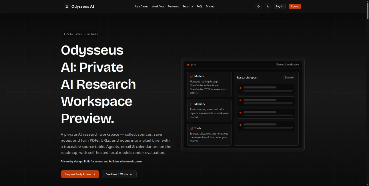 Screenshot of Odysseus AI – An AI tool in the ,AI Research Tool ,AI Knowledge Management ,AI Productivity Tools ,AI Documents Assistant  category, showcasing its interface and key features.