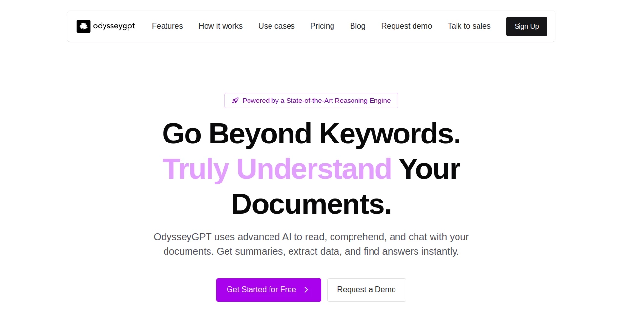 Screenshot of OdysseyGPT – An AI tool in the ,AI Summarizer ,AI Content Generator ,AI Research Tool ,AI Analytics Assistant ,AI Knowledge Management ,AI Workflow Management ,AI Document Extraction  category, showcasing its interface and key features.