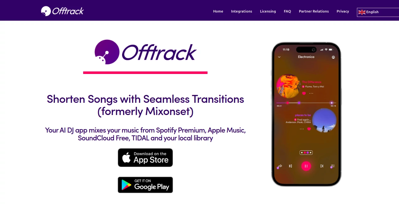 Screenshot of Offtrack AI – An AI tool in the ,AI Audio Enhancer ,AI Music Generator ,AI Voice & Audio Editing ,AI Repurpose Assistant  category, showcasing its interface and key features.