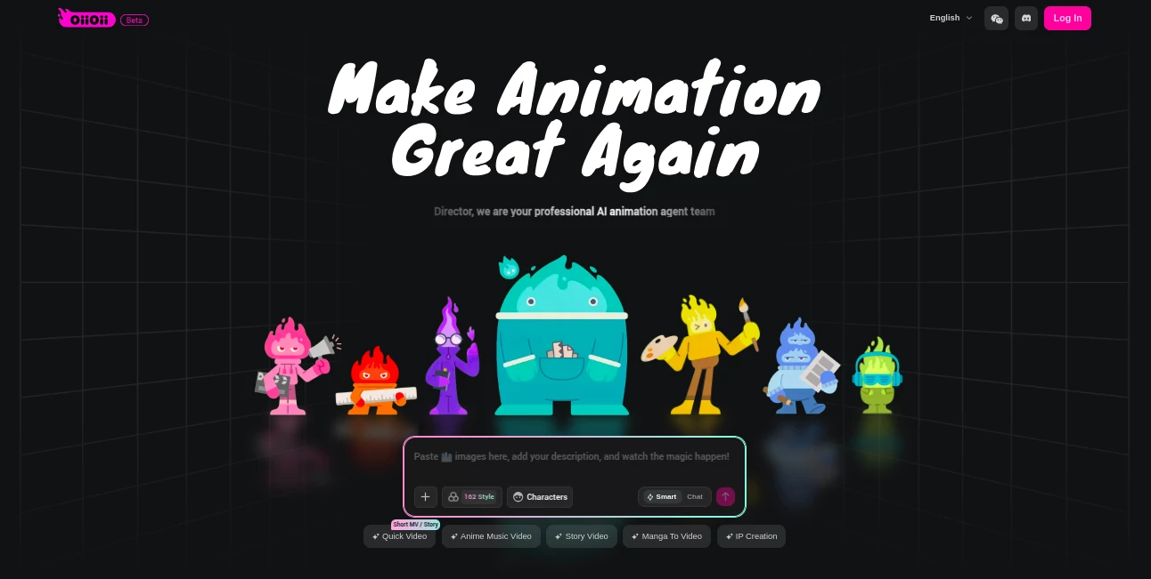 Screenshot of OiiOii AI – An AI tool in the ,AI Animated Video ,AI Text to Video ,AI Video Generator ,AI Short Clips Generator  category, showcasing its interface and key features.