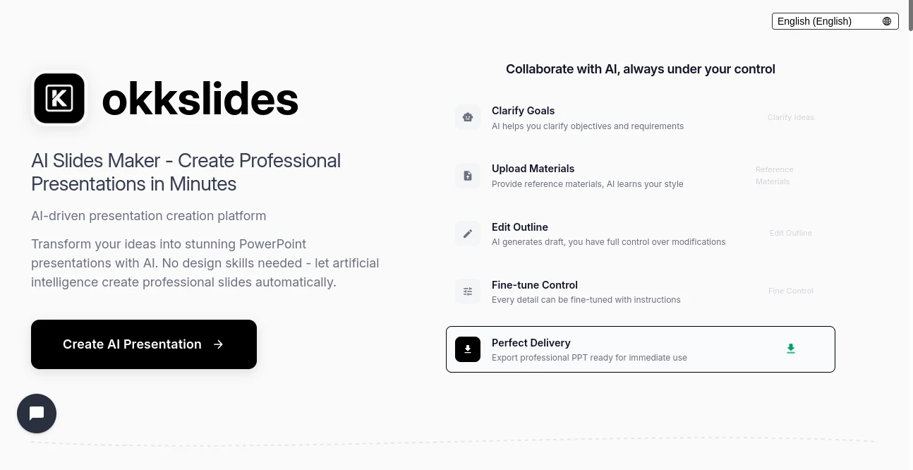 Screenshot of okkslides – An AI tool in the ,AI Content Generator ,AI Design Generator ,AI Presentation Generator  category, showcasing its interface and key features.
