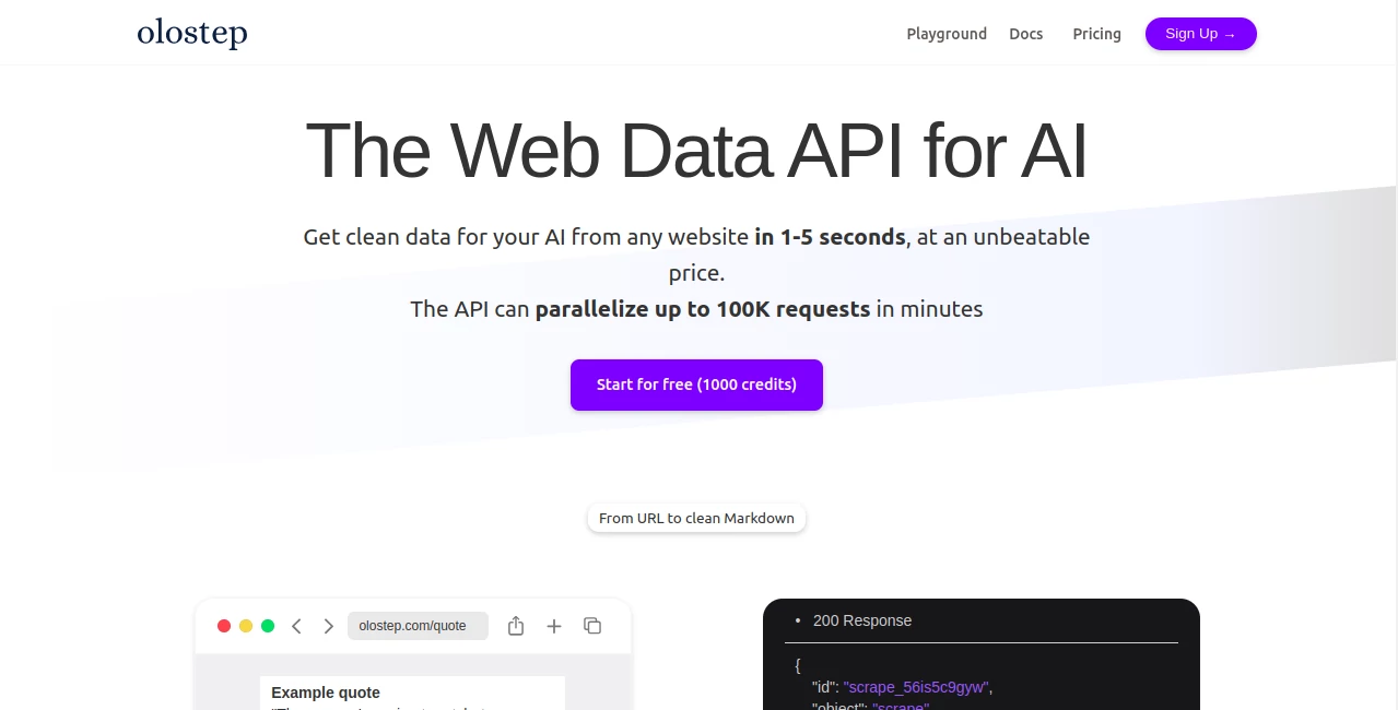 Screenshot of Olostep – An AI tool in the ,AI Data Mining ,AI Web Scraping  category, showcasing its interface and key features.