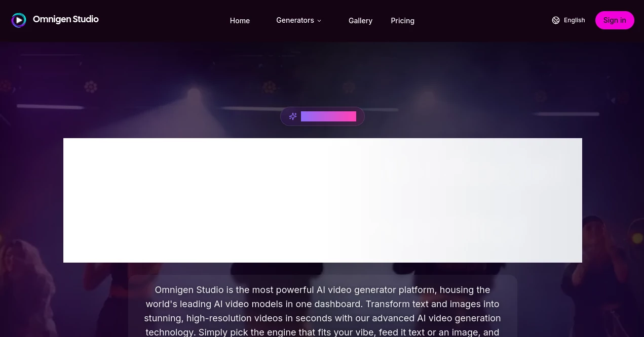 Screenshot of Omnigen Studio – An AI tool in the ,AI Image to Video ,AI Video Generator ,AI Social Media Assistant ,AI Text to Video  category, showcasing its interface and key features.