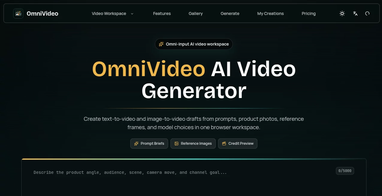 Screenshot of OmniVideo – An AI tool in the ,AI Image to Video ,AI Video Generator ,AI Video Editor ,AI Text to Video  category, showcasing its interface and key features.