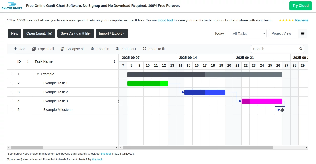Screenshot of Online GANTT – An AI tool in the ,AI Project Management  category, showcasing its interface and key features.