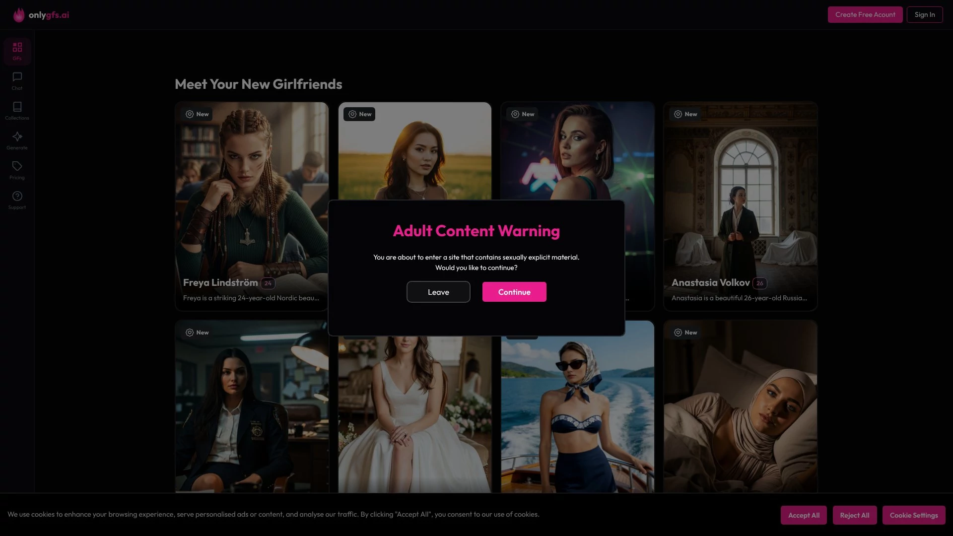 Screenshot of OnlyGFs.ai – An AI tool in the ,AI Girlfriend  category, showcasing its interface and key features.