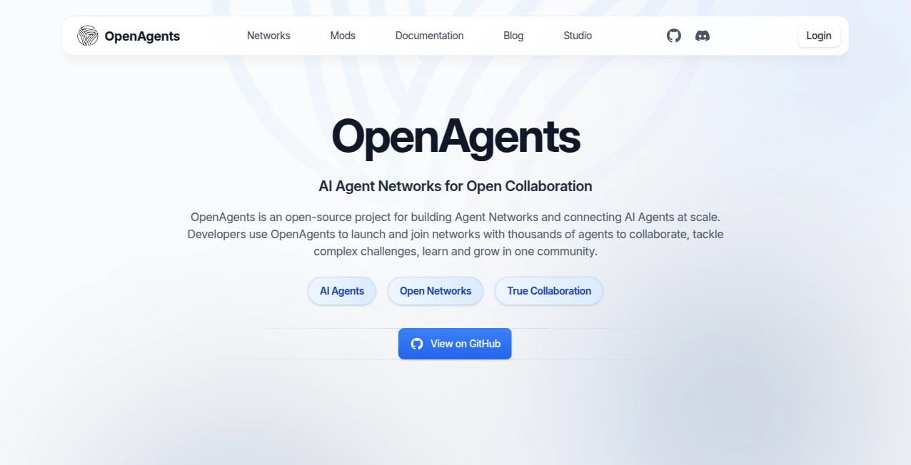 Screenshot of OpenAgents – An AI tool in the ,AI Developer Tools ,AI App Builder ,AI Research Tool ,AI Workflow Management  category, showcasing its interface and key features.