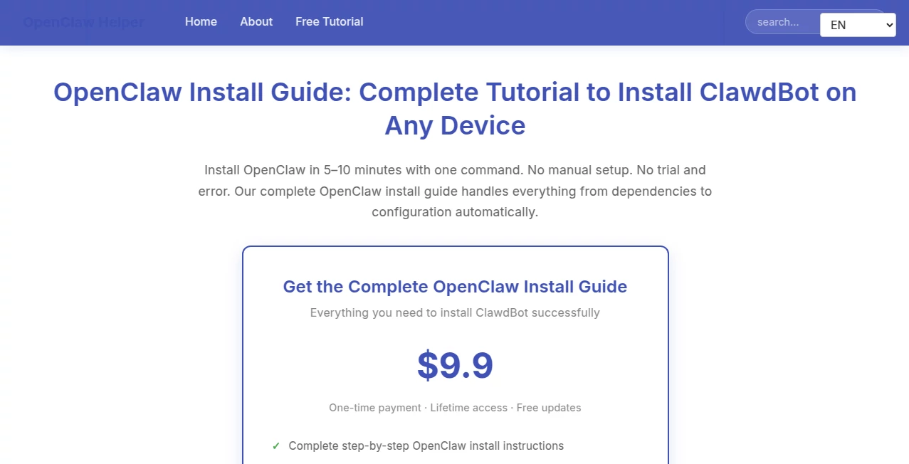 Screenshot of Openclawinstall – An AI tool in the ,Other  category, showcasing its interface and key features.