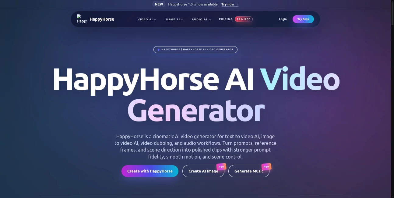 Screenshot of HappyHorse – An AI tool in the ,AI Animated Video ,AI Video Generator ,AI Lip Sync Generator ,AI Speech Synthesis  category, showcasing its interface and key features.