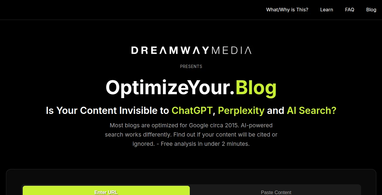 Screenshot of OptimizeYour.Blog – An AI tool in the ,AI Content Generator ,AI Research Tool ,AI SEO Assistant ,AI Marketing Plan Generator  category, showcasing its interface and key features.