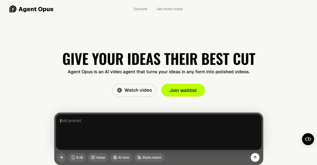 Screenshot of Agent Opus – An AI tool in the ,AI Script Writing ,AI Content Generator ,AI Video Editor ,AI Video Generator  category, showcasing its interface and key features.