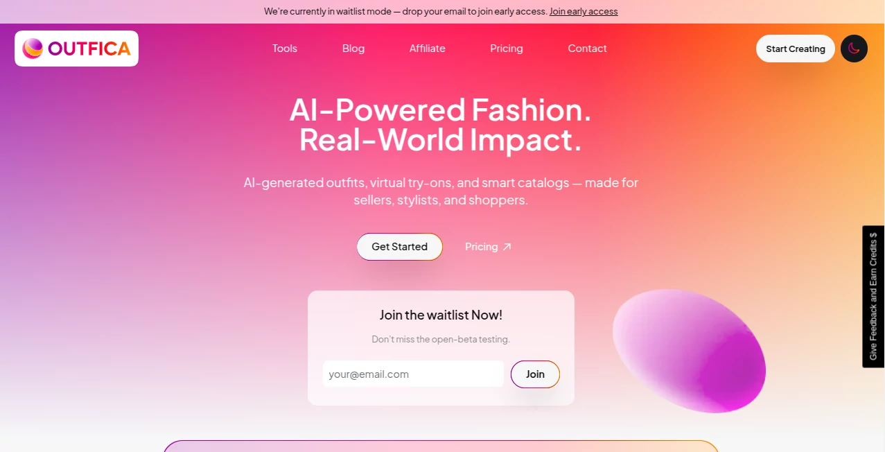 Screenshot of OUTFICA – An AI tool in the ,Other  category, showcasing its interface and key features.