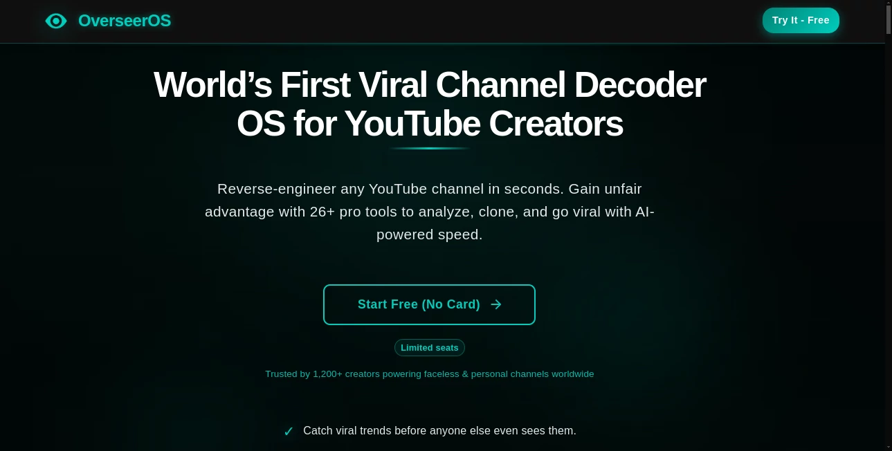 Screenshot of OverseerOS – An AI tool in the ,AI Content Generator ,AI Video Generator ,AI Research Tool ,AI YouTube Assistant  category, showcasing its interface and key features.