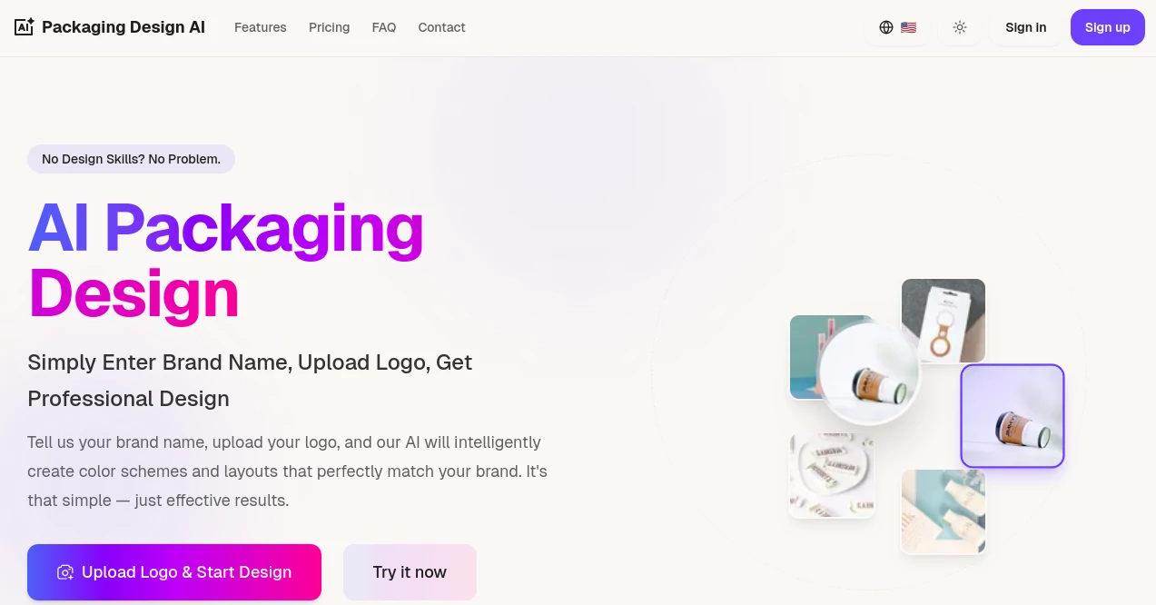 Screenshot of Packaging Design AI – An AI tool in the ,AI Product Description Generator ,AI Logo Generator ,AI Design Generator ,AI Graphic Design  category, showcasing its interface and key features.