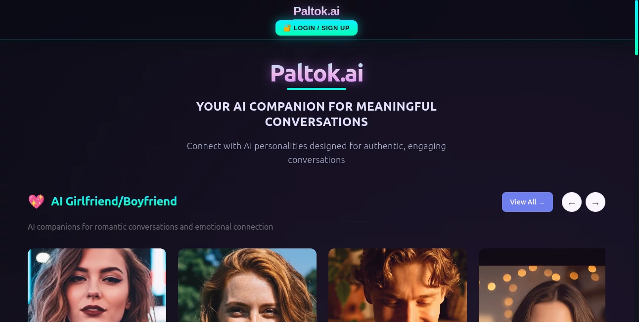 Screenshot of Paltok.ai – An AI tool in the ,AI Chatbot ,AI Girlfriend ,AI Life Assistant ,AI Fun Tools  category, showcasing its interface and key features.