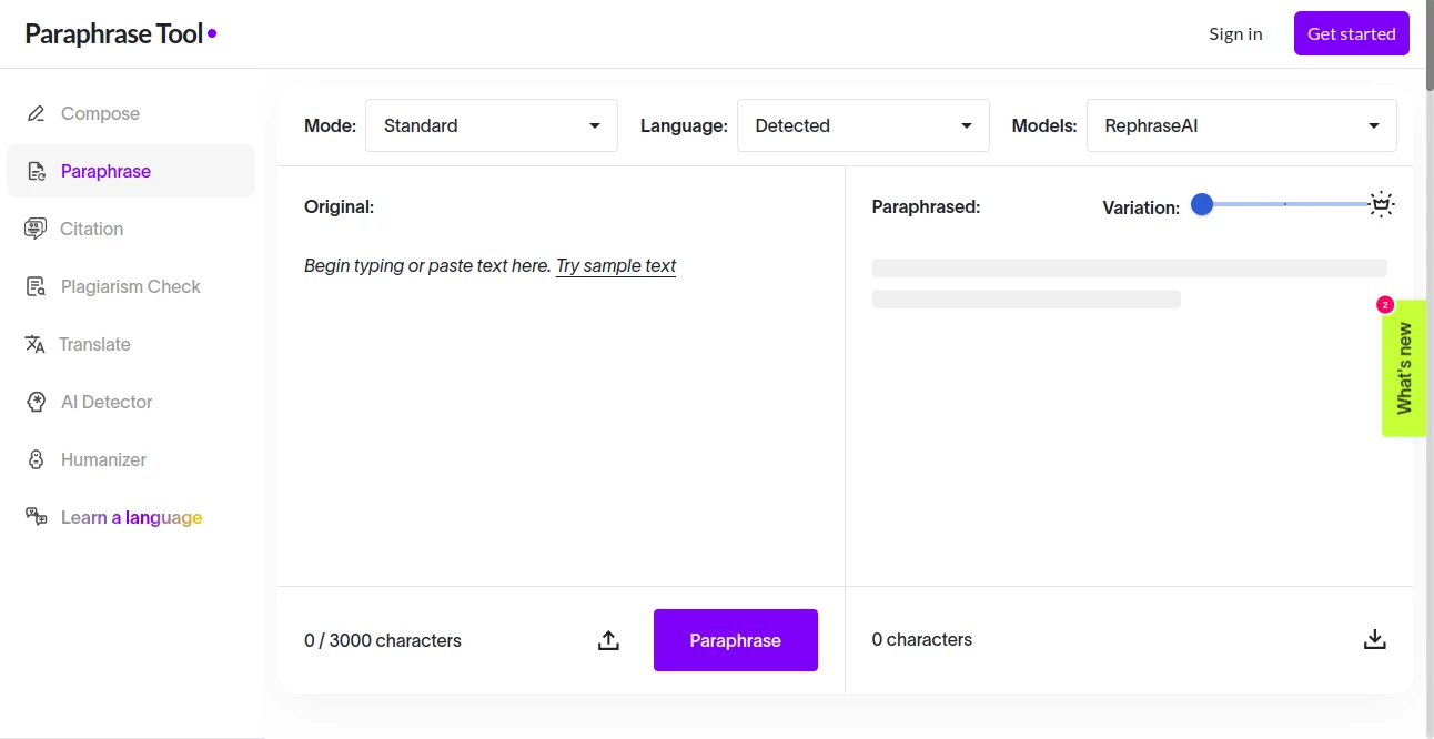 Screenshot of Paraphrase Tool – An AI tool in the ,AI Rewriter ,AI Summarizer ,AI Plagiarism Checker ,AI Grammar Checker  category, showcasing its interface and key features.
