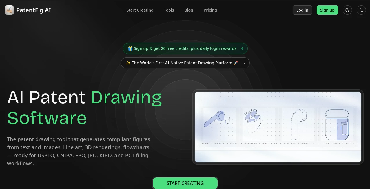 Screenshot of PatentFig AI – An AI tool in the ,AI Diagram Generator ,AI Design Assistant ,AI Research Tool ,AI Developer Tools  category, showcasing its interface and key features.