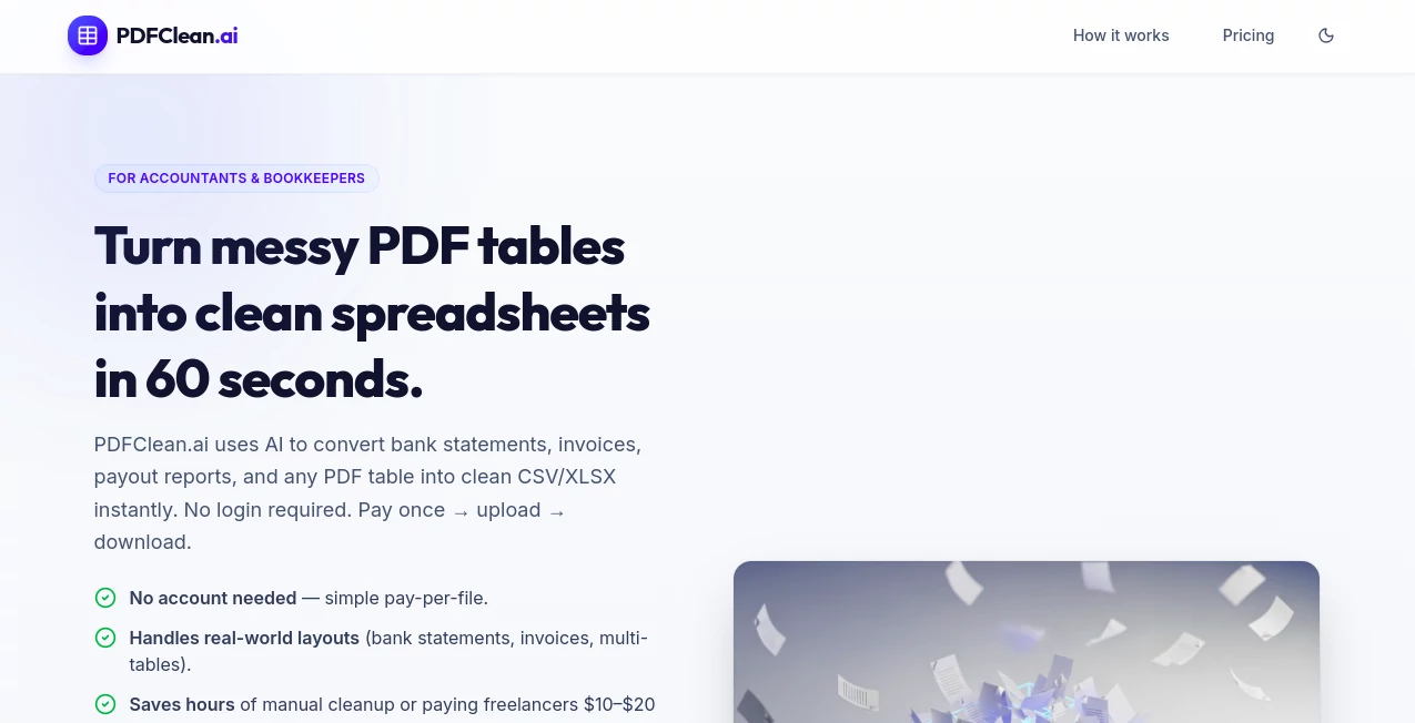 Screenshot of PDFClean.ai – An AI tool in the ,AI PDF ,AI Document Extraction ,AI Documents Assistant ,AI Files Assistant  category, showcasing its interface and key features.