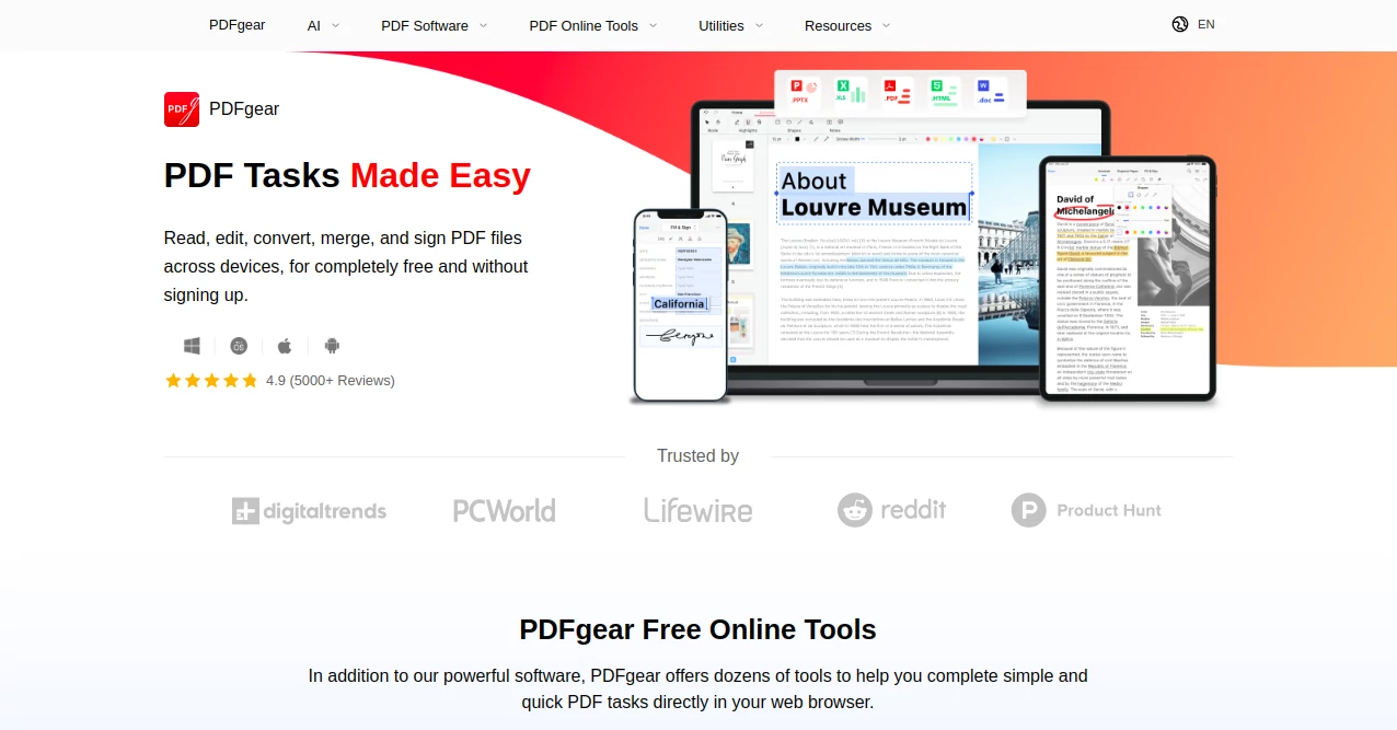 Screenshot of PDFgear – An AI tool in the ,AI Document Extraction ,AI Reviews Assistant ,AI PDF ,AI Summarizer ,AI Productivity Tools ,AI Image Scanning  category, showcasing its interface and key features.