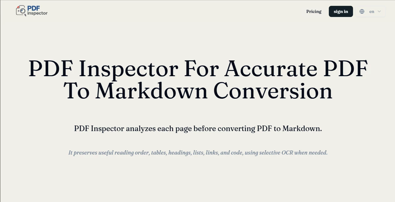 Screenshot of PDF Inspector – An AI tool in the ,AI Documents Assistant ,AI Document Extraction ,AI PDF ,AI Productivity Tools  category, showcasing its interface and key features.