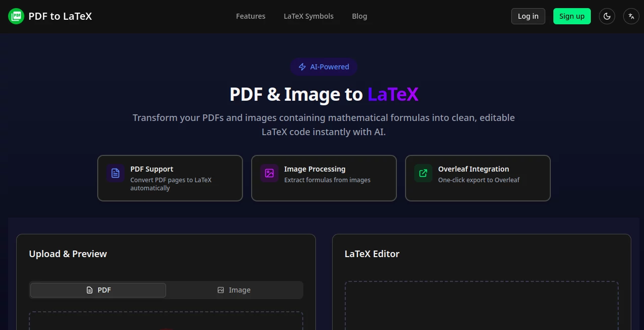 Screenshot of PDF To Latex – An AI tool in the ,AI PDF ,AI Document Extraction ,AI Documents Assistant ,AI Files Assistant  category, showcasing its interface and key features.
