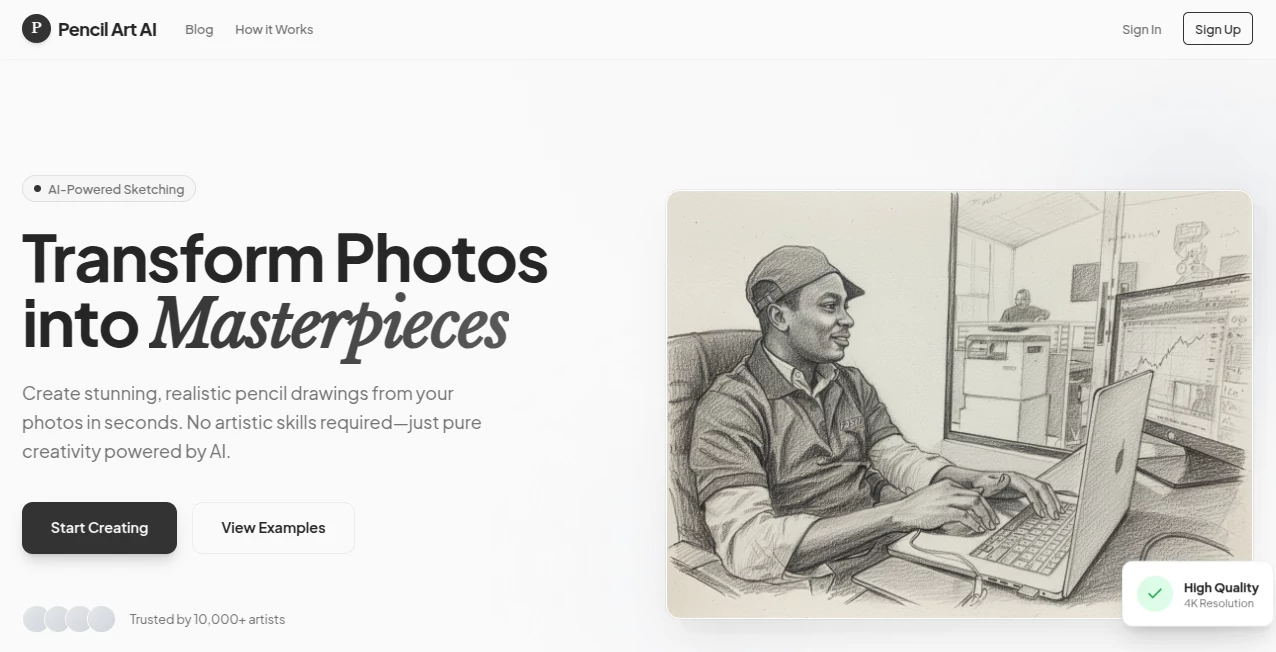 Screenshot of Pencil Art AI – An AI tool in the ,AI Photo & Image Generator ,Photo & Image Editor ,AI Image to Image ,AI Design Generator  category, showcasing its interface and key features.