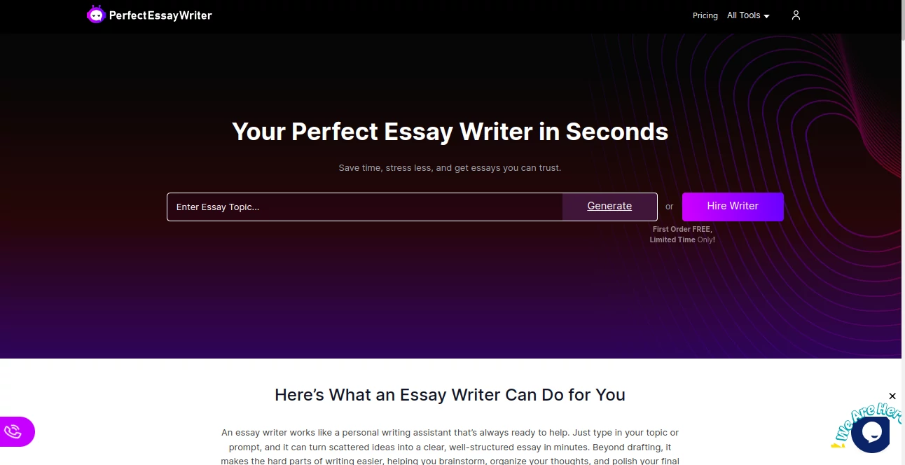 Screenshot of PerfectEssayWriter AI – An AI tool in the ,AI Essay Writer ,AI Writing Assistants ,AI Plagiarism Checker ,AI Grammar Checker  category, showcasing its interface and key features.