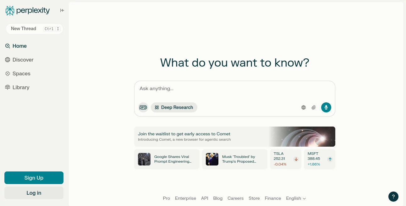 Screenshot of Perplexity AI – An AI tool in the ,AI Search Engine  category, showcasing its interface and key features.