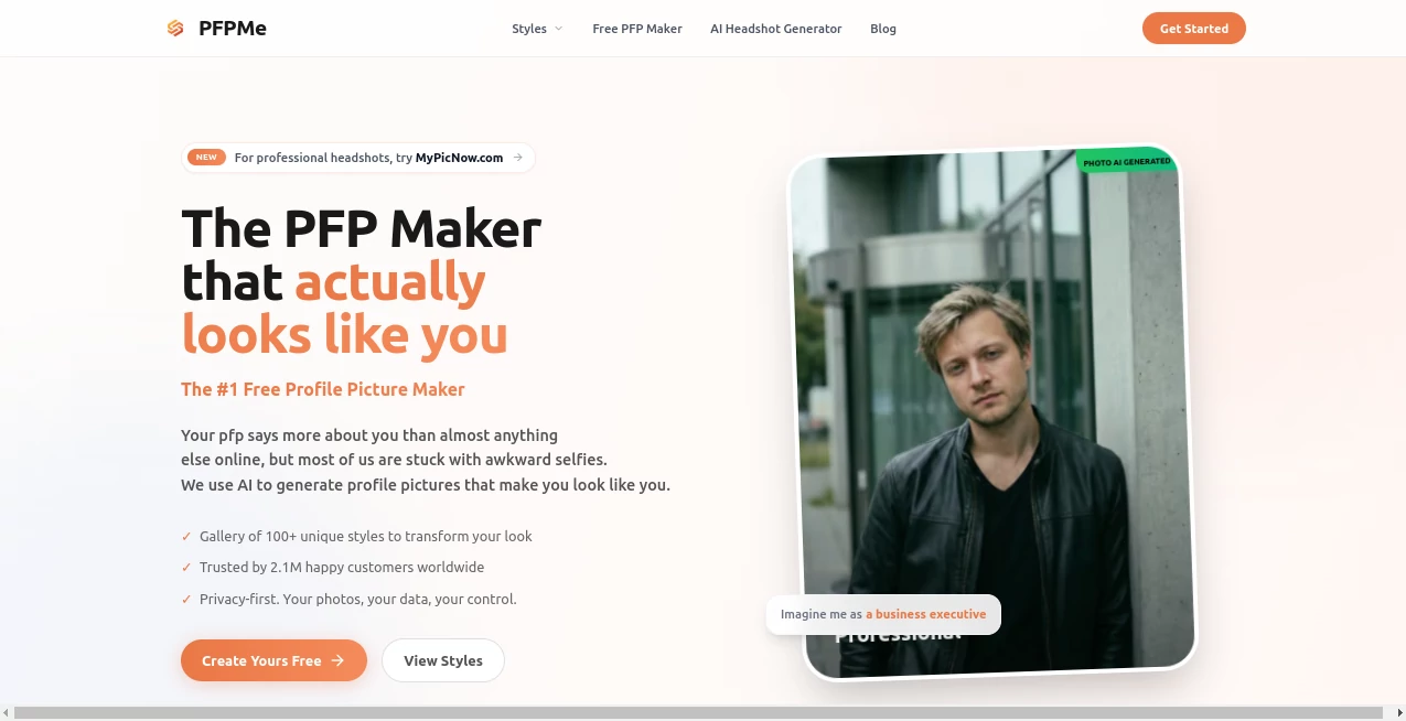 Screenshot of PPFMe – An AI tool in the ,AI Avatar Generator ,AI Profile Picture Generator ,AI Selfie & Portrait ,AI Design Generator  category, showcasing its interface and key features.