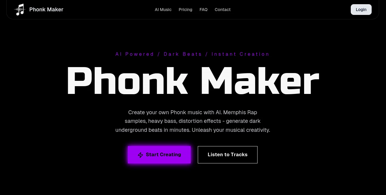Screenshot of Phonk Maker – An AI tool in the ,AI Lyrics Generator ,AI Music Generator ,AI Voice Changer ,AI Text to Music  category, showcasing its interface and key features.