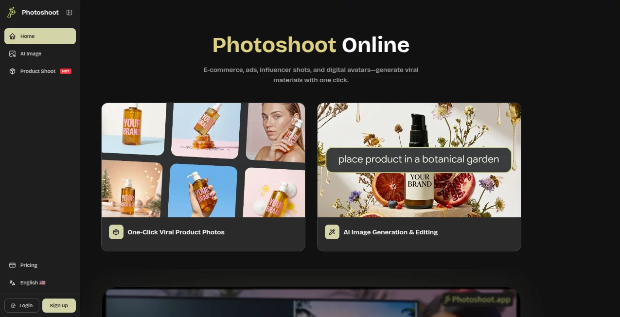 Screenshot of Photoshoot – An AI tool in the ,AI Photo & Image Generator ,Photo & Image Editor ,AI Design Generator ,AI Image to Image  category, showcasing its interface and key features.