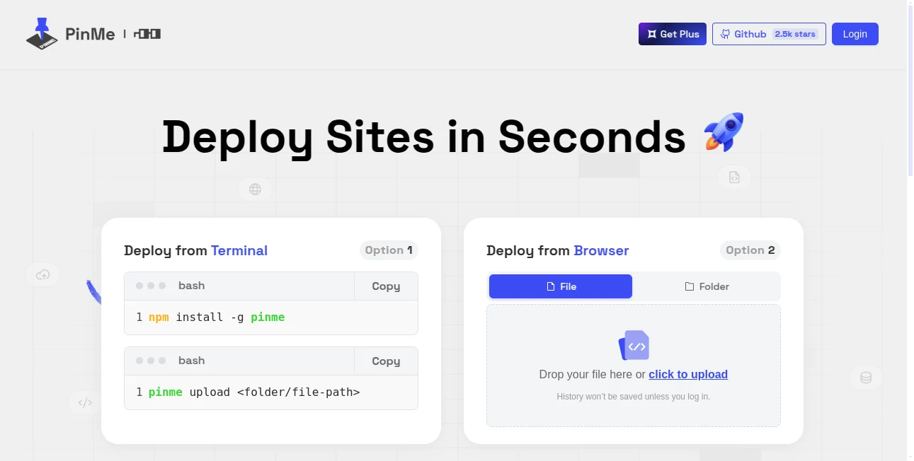 Screenshot of PinMe – An AI tool in the ,AI Website Builder ,AI Developer Tools ,Web3  category, showcasing its interface and key features.