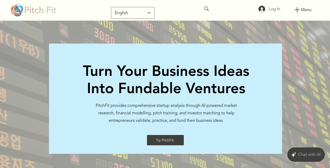 Screenshot of PitchFit – An AI tool in the ,AI Research Tool ,AI Business Ideas Generator ,AI Consulting Assistant ,AI Presentation Generator  category, showcasing its interface and key features.
